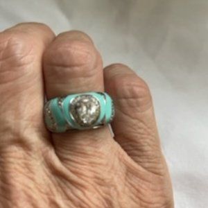 QVC Diamonique Enamel Silver size 7 Pear Stone